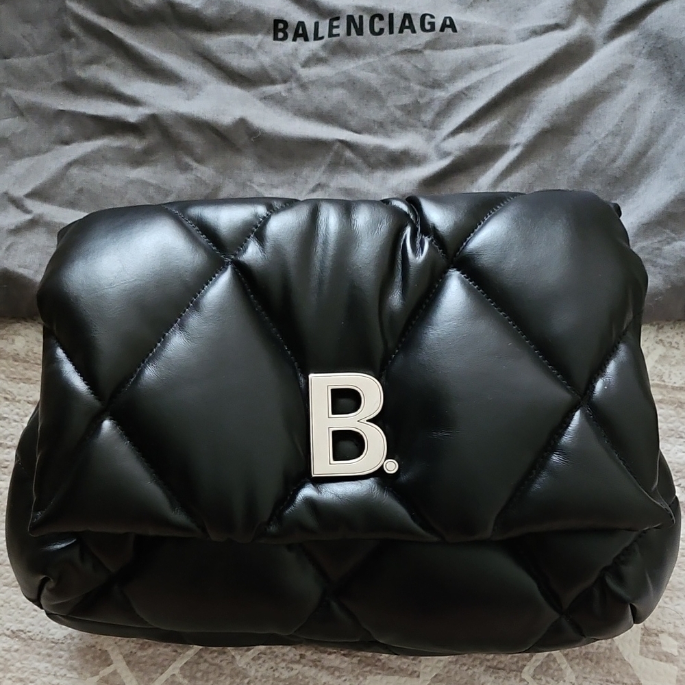 Balenciaga Black Quilted Cluth Bag